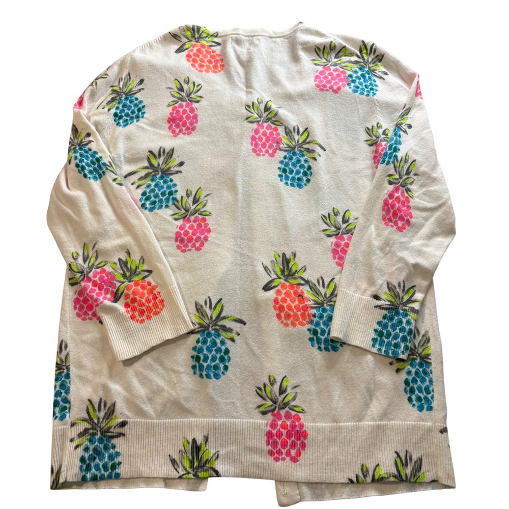 Merona Womens Pineapple Print Cardigan White Pink Blue Tropical Knit Sweater M - Picture 2 of 6